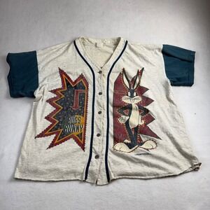 Vintage 1994 Sun Sportswear Bugs‎ Bunny Baseball Jersey Grey Teal Mens XL